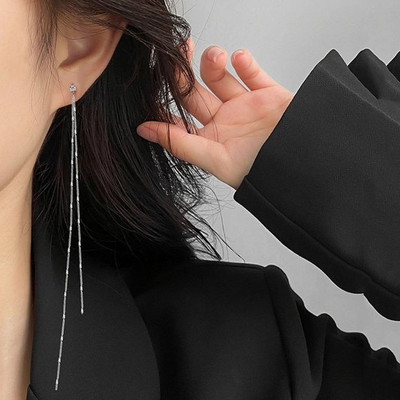 *NEW 925 Sterling Silver Diamond Chain Earrings - Picture 6 of 10